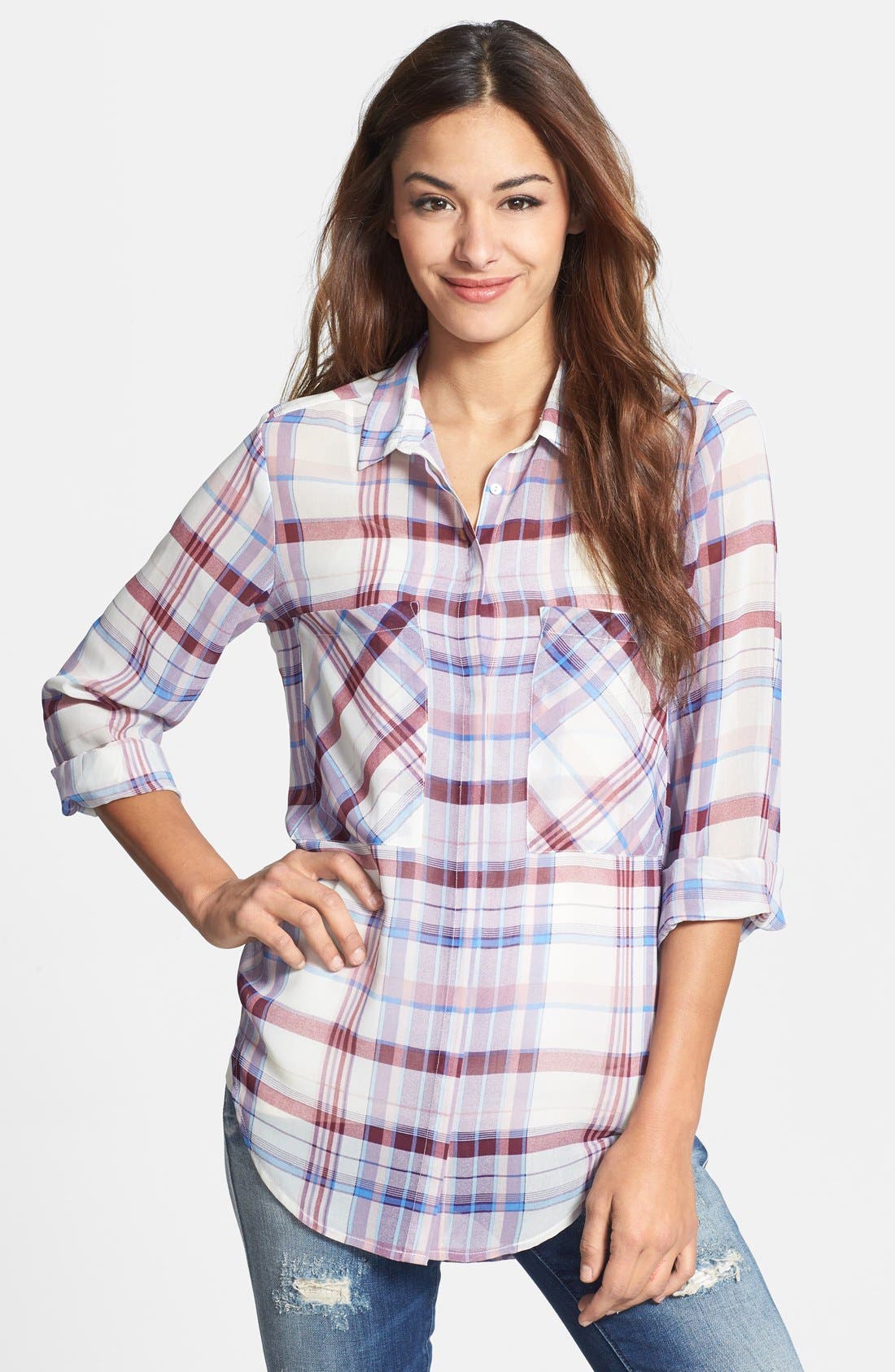 sheer plaid shirt