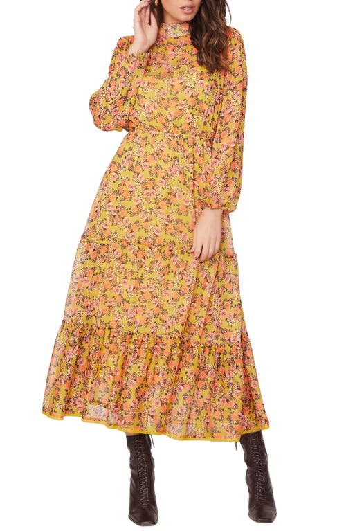 Lost + Wander Gardens at Giverny Long Sleeve Midi Dress in Gold Multi