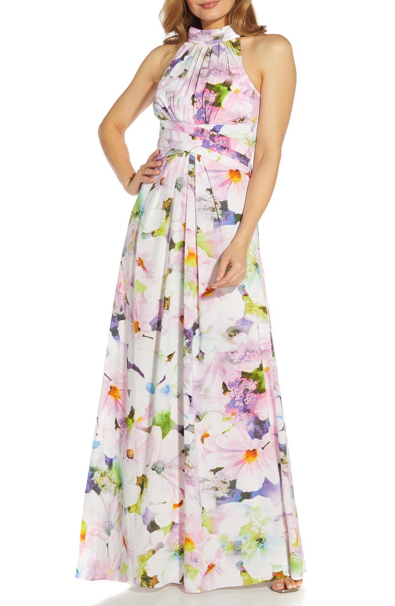 Adrianna Papell Floral Halter Gown | Nordstrom