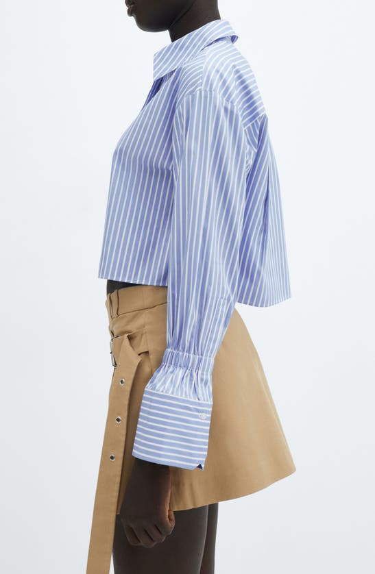 Shop Mango Cufy Stripe Crop Button-up Shirt In Sky Blue