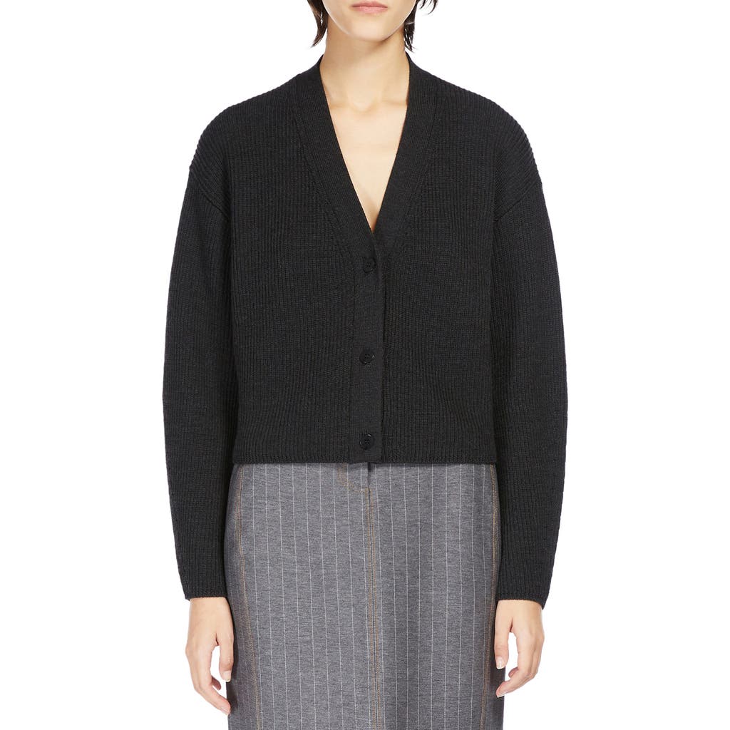 Max Mara Leisure York Rib Virgin Wool Cardigan in Black