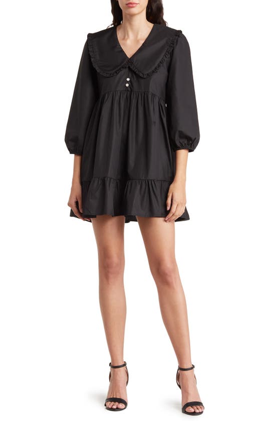 Know One Cares Oversize Collar Tiered Dress In Black