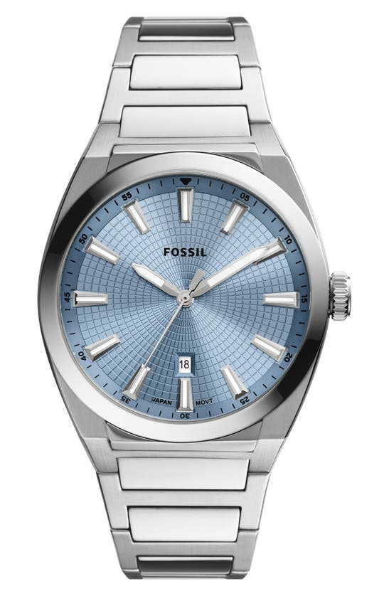 Fossil Men's Everett Quartz Date Silver-tone Stainless Steel Bracelet Watch, 42mm