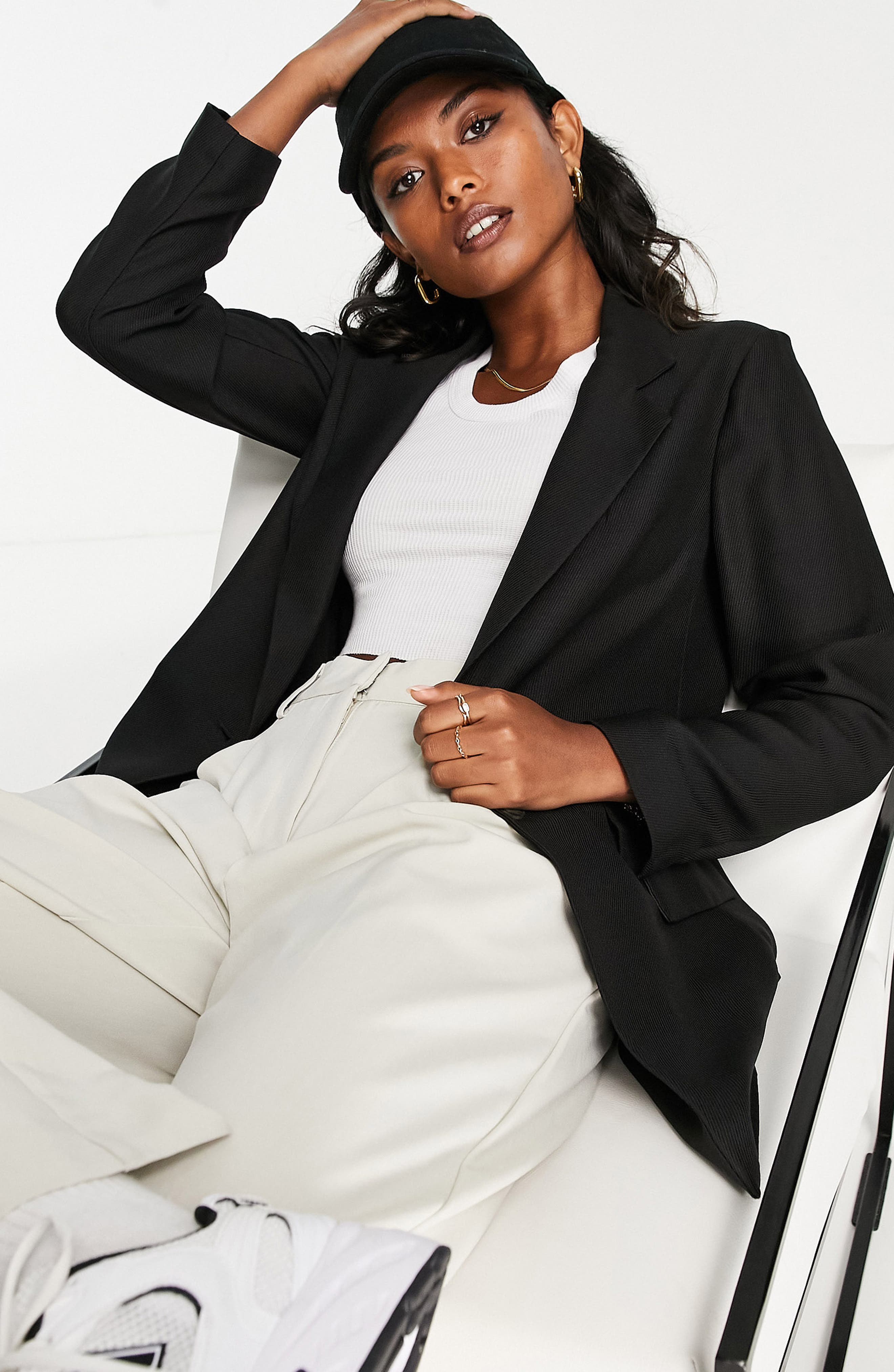 Topshop Oversize Twill Jersey Blazer in Black