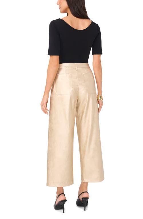 Shop Vince Camuto Metallic Wide Leg Crop Pants In Soft Gold