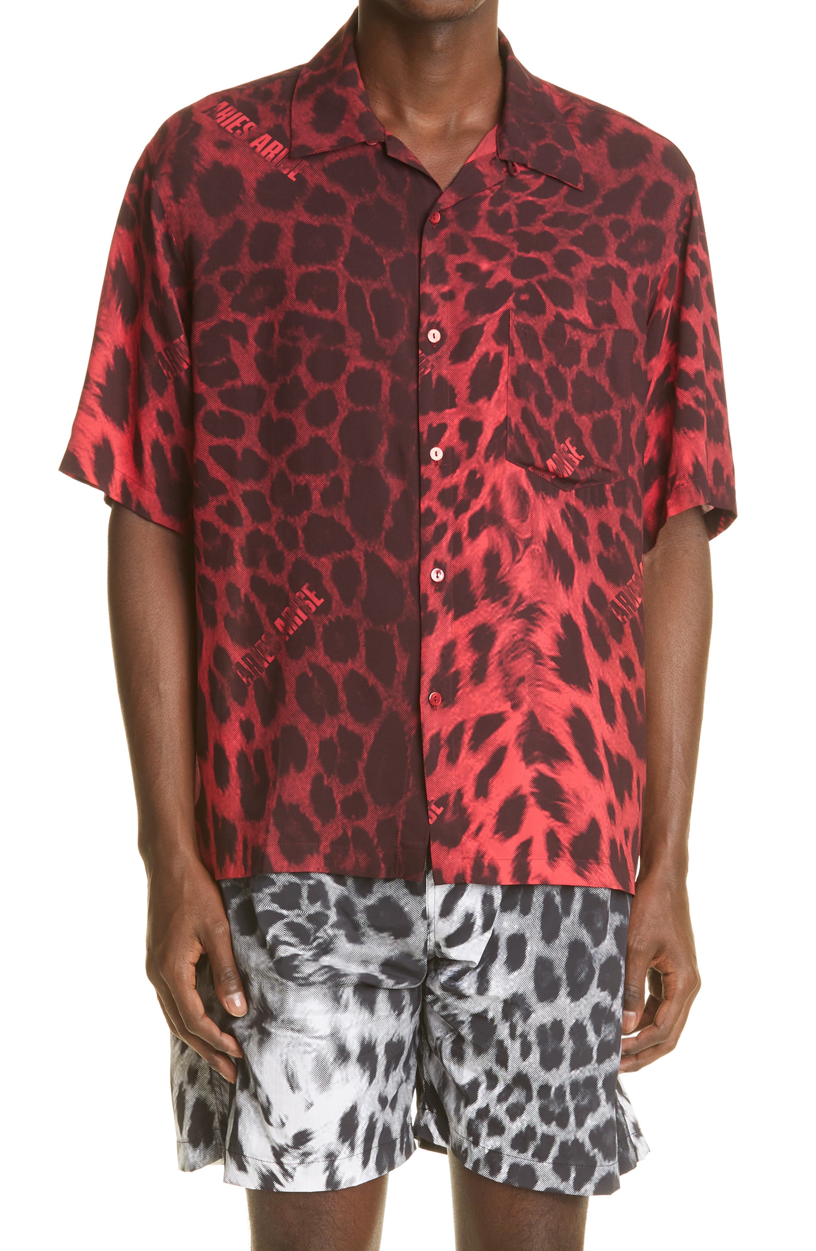 Aries Leopard Print Short Sleeve Button 