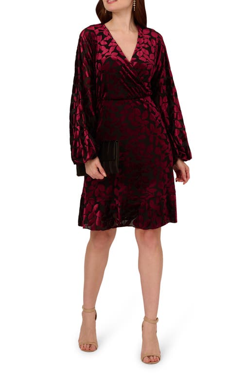 Shop Adrianna Papell Long Sleeve Velvet Burnout Dress In Burgundy/black