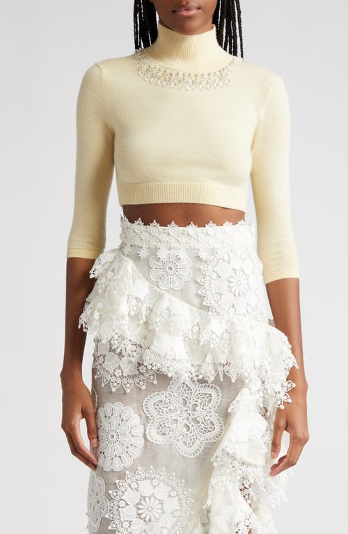 Zimmermann Matchmaker Crystal Embellished Crop Wool Turtleneck Sweater Lemon at Nordstrom,