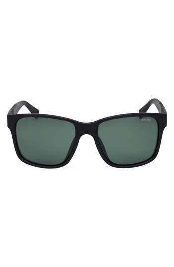 Shop Kenneth Cole 57mm Rectangular Sunglasses In Matte Black/green