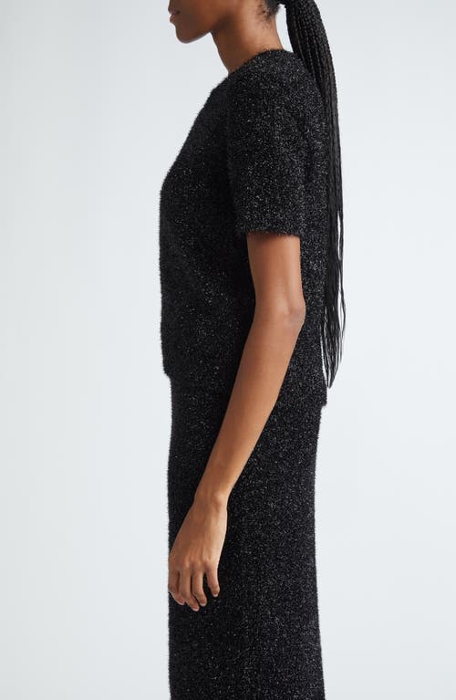 Shop Lela Rose Tinsel Short Sleeve Sweater In Black