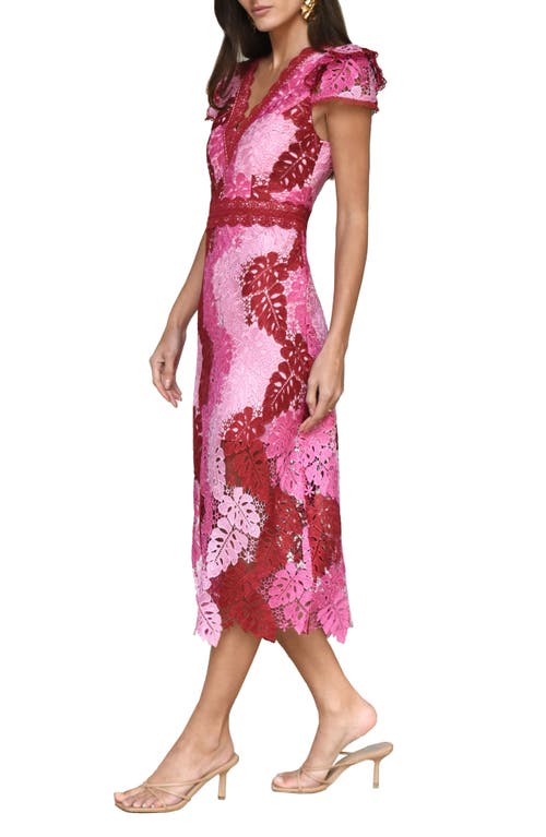 Shop Adelyn Rae Adeline Palm Lace Midi Dress In Red/pink