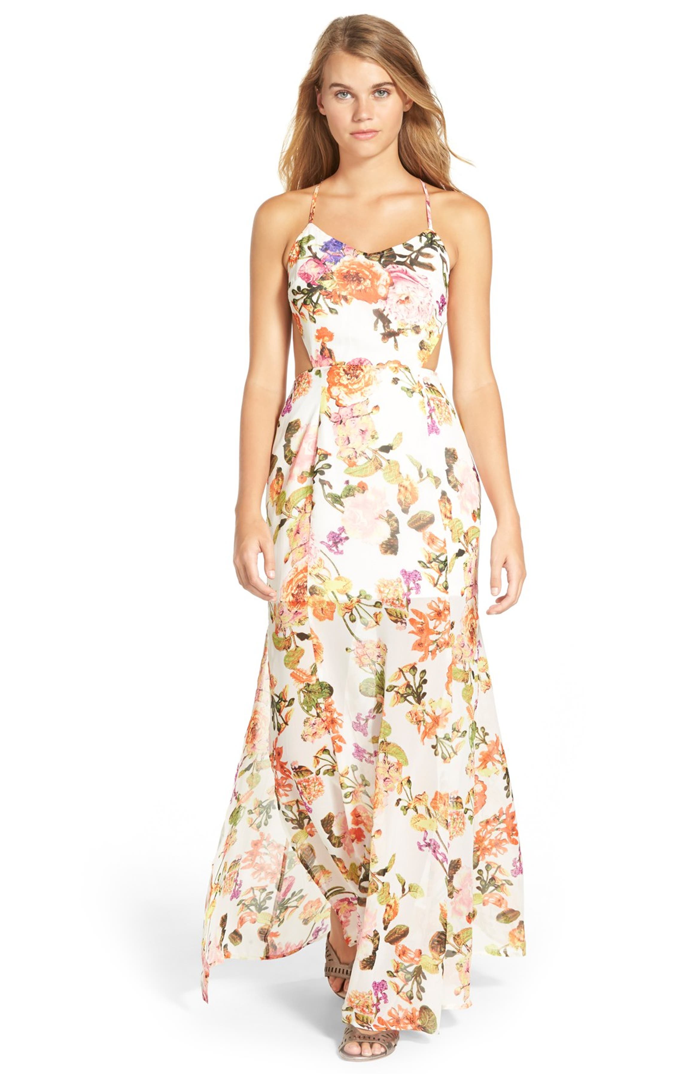 Hommage Floral Print Open Back Maxi Dress (Juniors) | Nordstrom