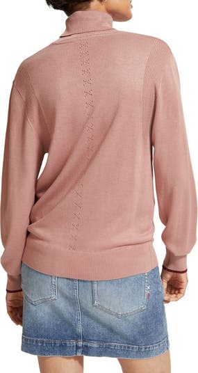 Rib-Detail Bell-Sleeve Pointelle Sweater