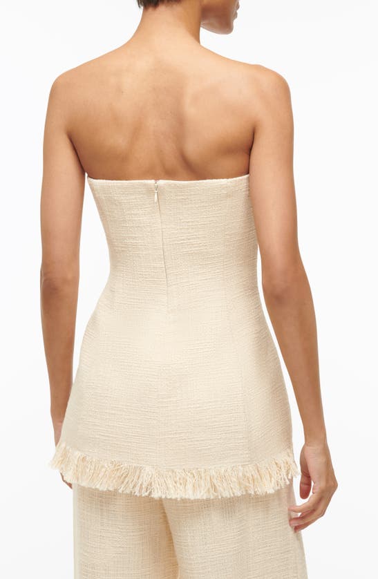 Shop Staud Strapless Cotton Tweed Top In Ivory