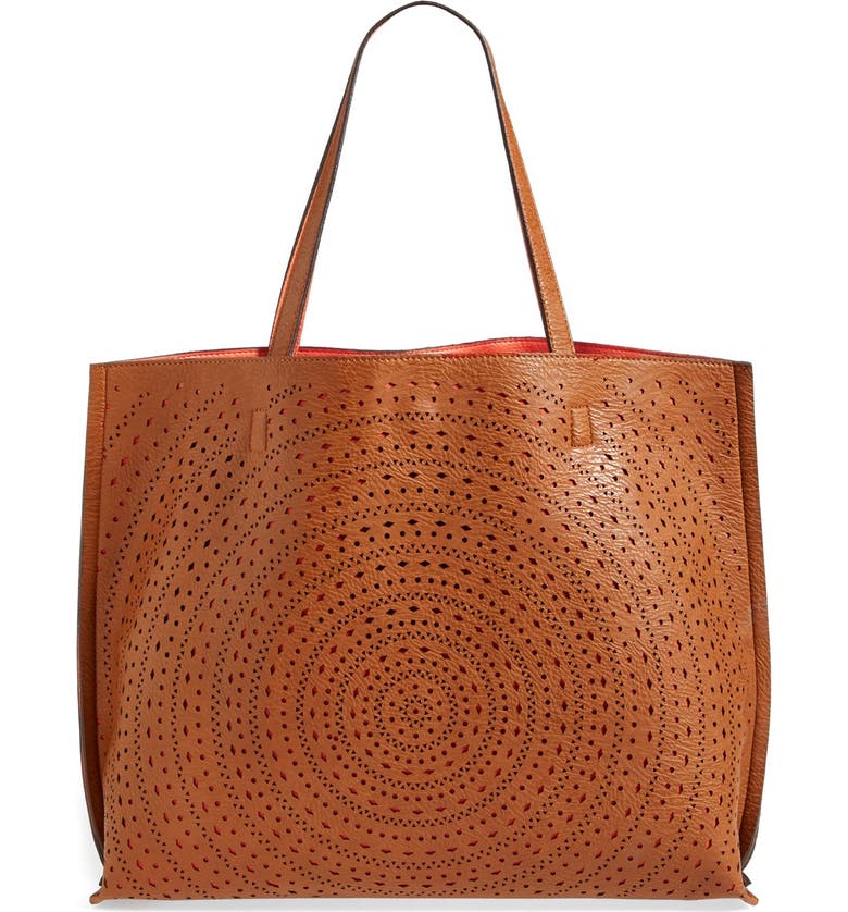 Street Level Laser Cut Reversible Faux Leather Tote | Nordstrom