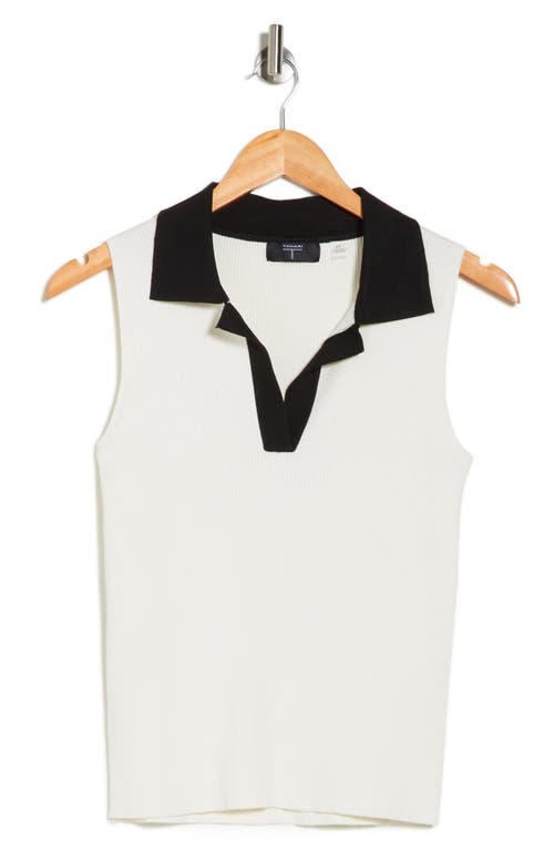 Shop T Tahari Contrast Collar Sleeveless Polo Sweater In Honest Ivory/black