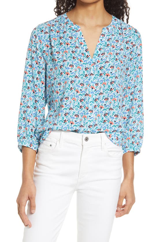 Nydj High/low Crepe Blouse In Ditsy Field