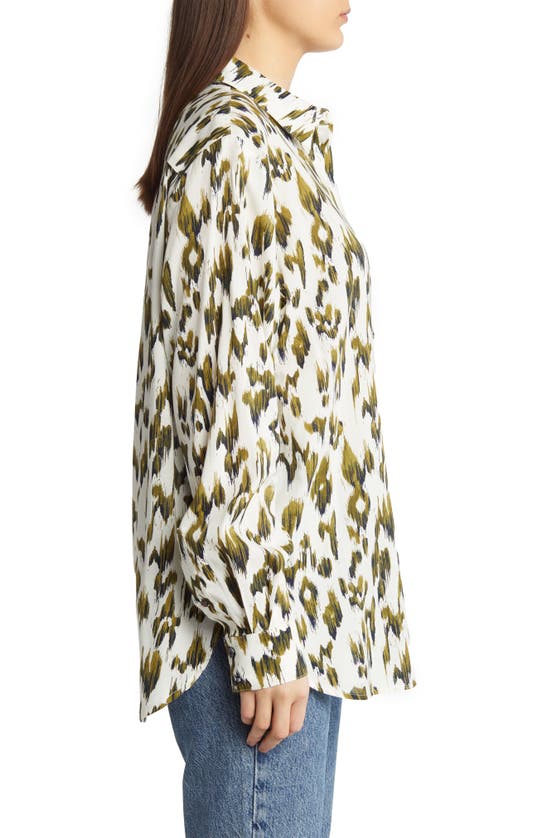 Scotch & Soda Oversized Printed Shirt In Brushed Ikat Army Green-6019