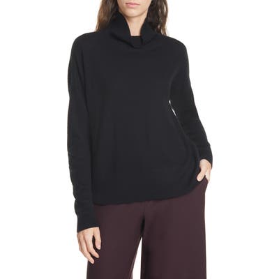 Eileen Fisher Funnel Neck Boxy Merino Sweater, Black