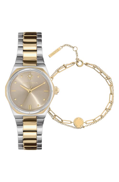 Olivia Burton Mini Hexa Bracelet Watch & Bracelet Gift Set in Beige Gold 