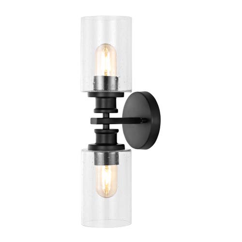 Shop Jonathan Y Jules Cylinder 2-light Iron/seeded Glass Farmhouse Contemporary Led Wall Sconce In Black