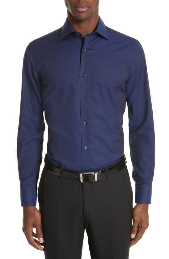 Canali Regular Fit Geometric Dress Shirt In Navy
