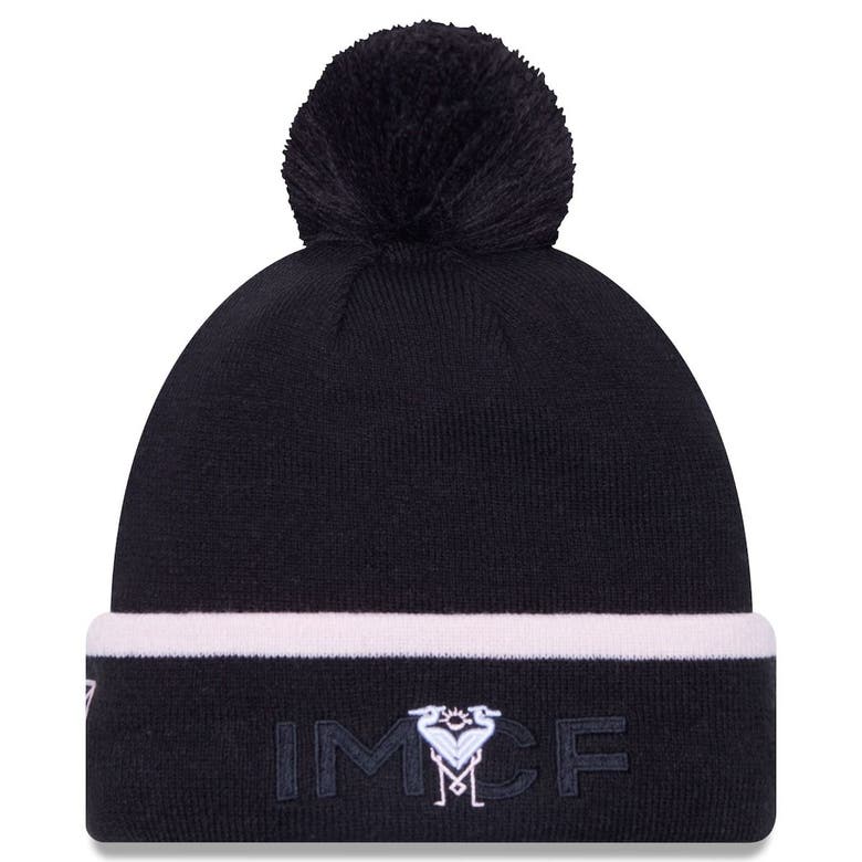 New Era Black Inter Miami Cf Wordmark Kick Off Cuffed Knit Hat With Pom ...