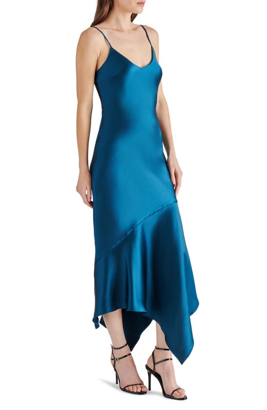 Shop Steve Madden Lucielle Handkerchief Hem Satin Slipdress In Royal Blue