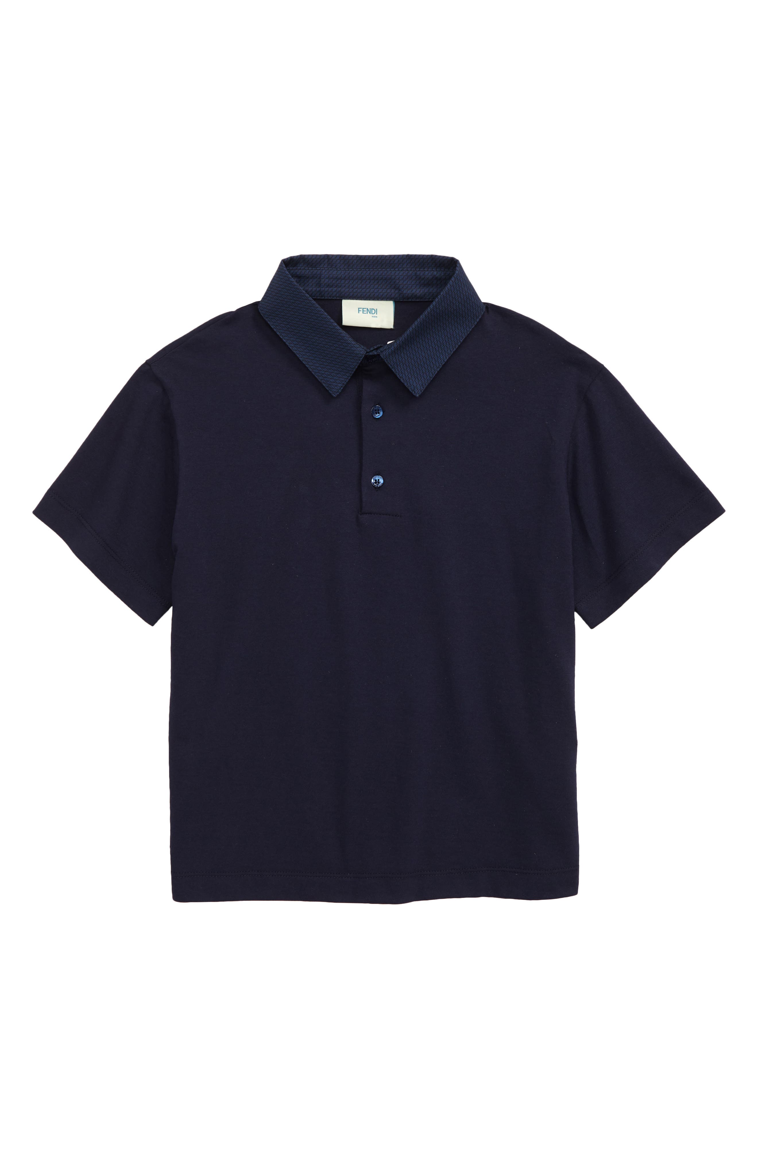 Fendi Kids' FF Logo Coillar Cotton Polo in F0Qb0 Navy at Nordstrom, Size 3Y Us