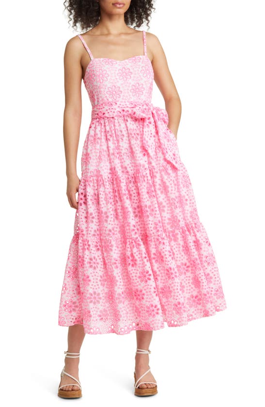Lilly Pulitzer Edith Embroidered Eyelet Cotton Fit & Flare Dress In Soleil Pink Funflower Eyelet
