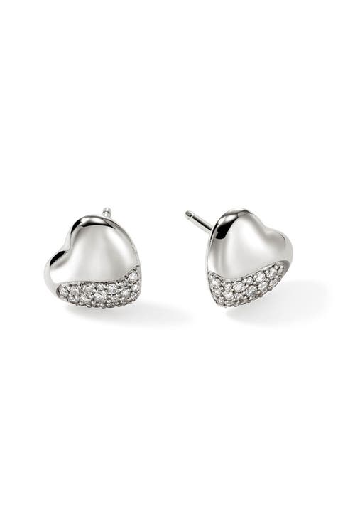 Pebble Heart Diamond Stud Earrings