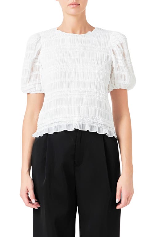 Endless Rose Smocked Puff Sleeve Top In White