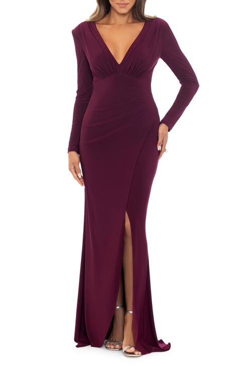 Long Sleeve Plunge Neck Gown