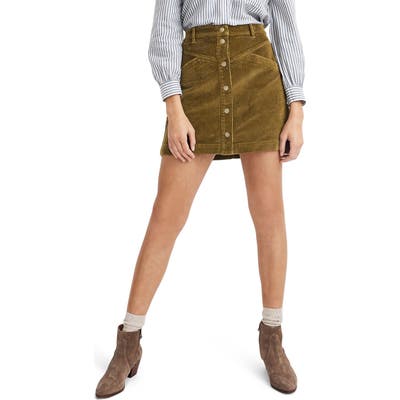 Madewell Corduroy A-Line Snap Miniskirt, Green