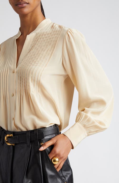 L Agence Mirage Pintuck Silk Shirt In Pebble