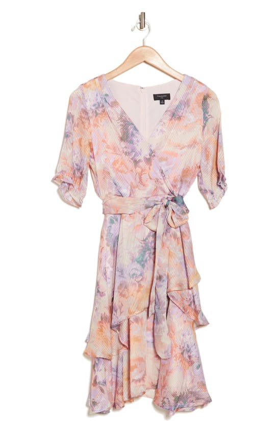 Tahari Asl Shadow Stripe Tie Waist Dress In Pastel Floral