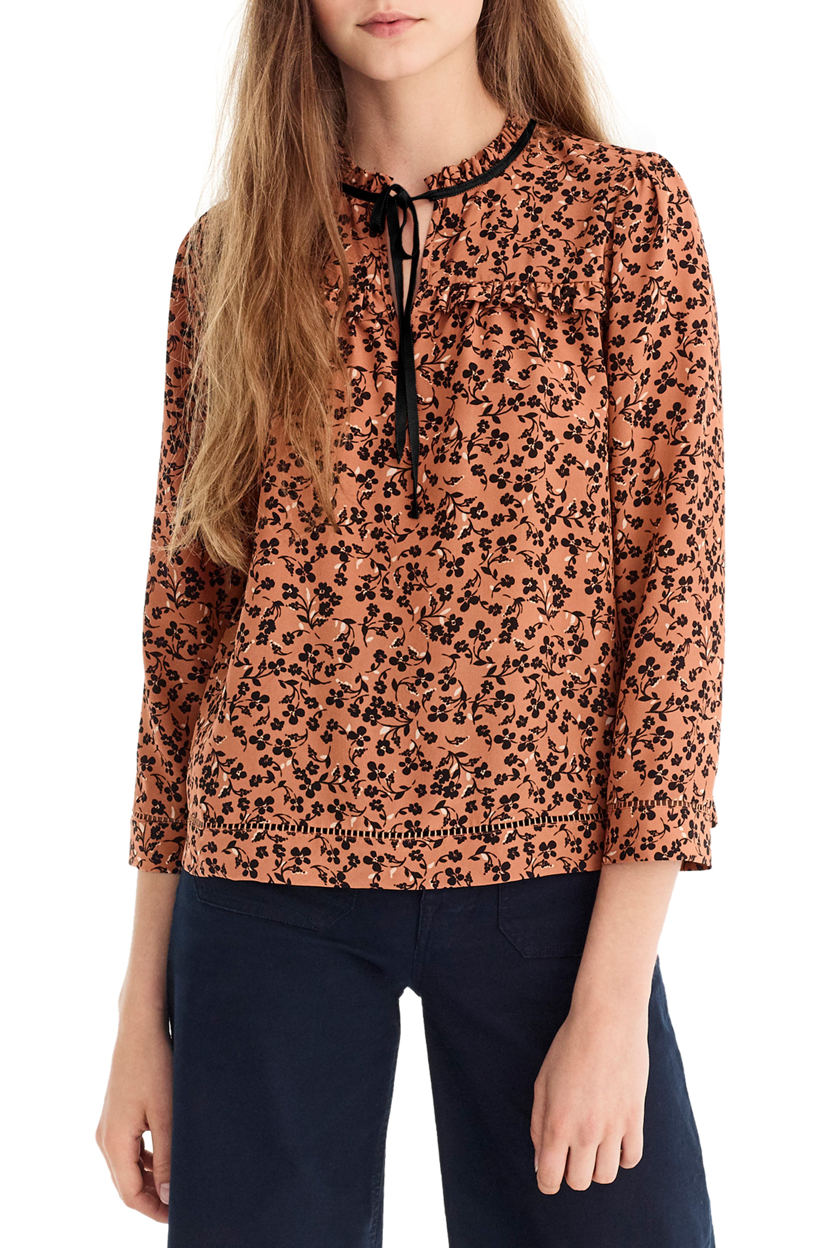 J Crew Point Sur Blossom Print Silk Popover Blouse Nordstrom