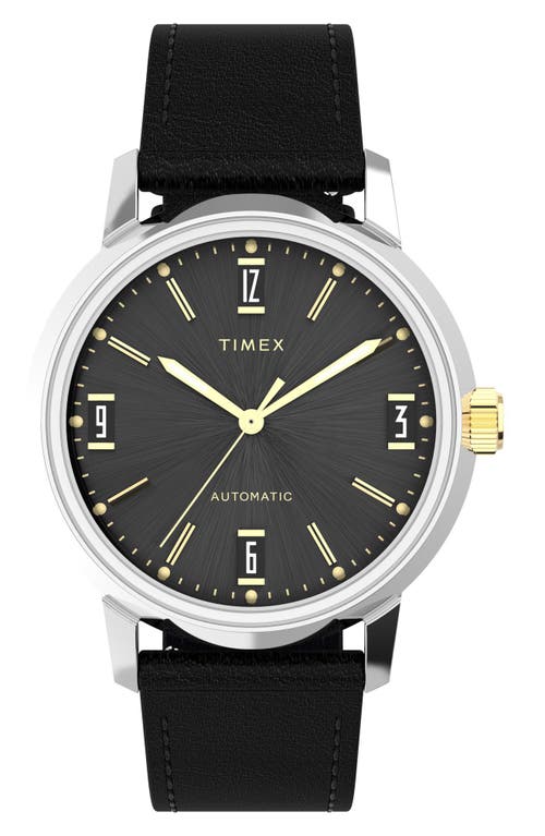 Shop Timex ® Marlin Automatic Leather Strap Watch, 40mm In Black