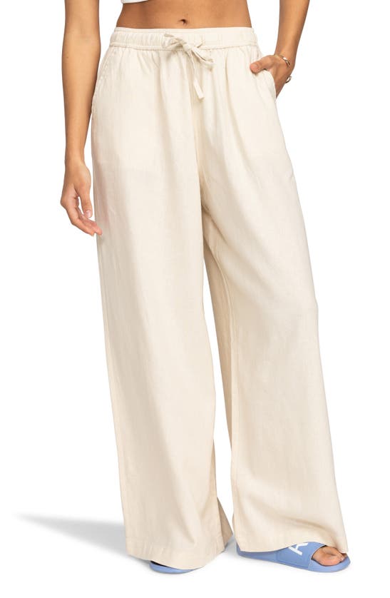 Shop Roxy Lekeitio Wide Leg Linen Blend Drawstring Pants In Tapioca