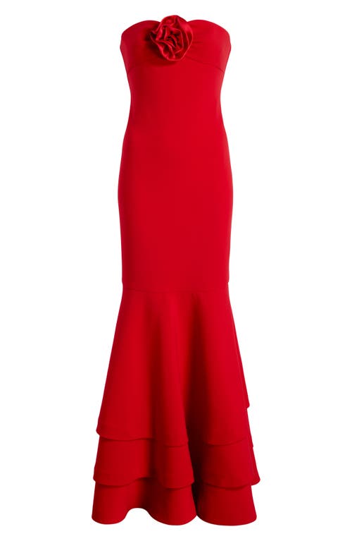 Shop Likely Levi Rosette Strapless Mermaid Gown In Scarlet