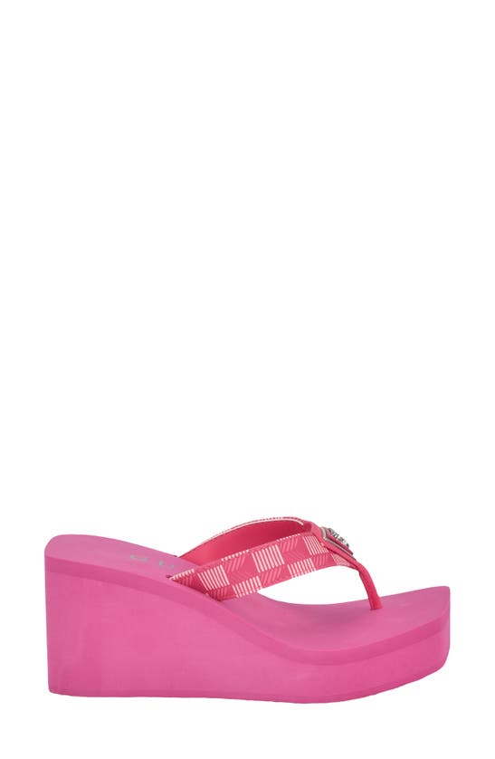 Shop Guess Demmey Platform Wedge Flip Flop In Dark Pink