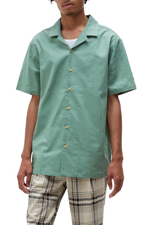 PacSun Loden Short Sleeve Cotton & Linen Button-Up Camp Shirt in Loden Frost