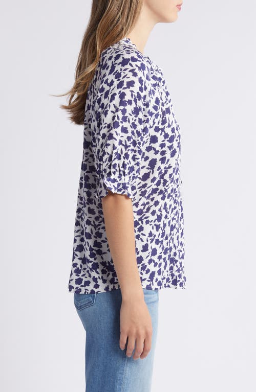 Shop Bobeau Print Ruffle Blouse In Ivory/navy