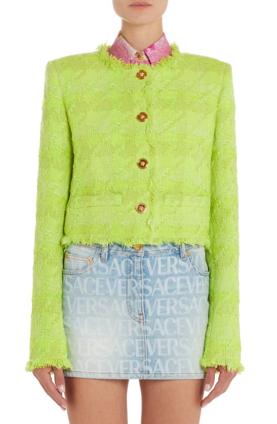 VERSACE MACROCHECK METALLIC TWEED CROP JACKET