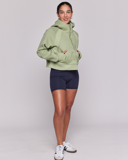 Rebody Active Effortless Fleece Half Zip Hoodie In Matcha