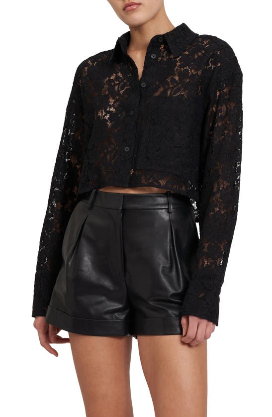 Shop Rebecca Minkoff Elizabeth Crop Lace Shirt In True Black