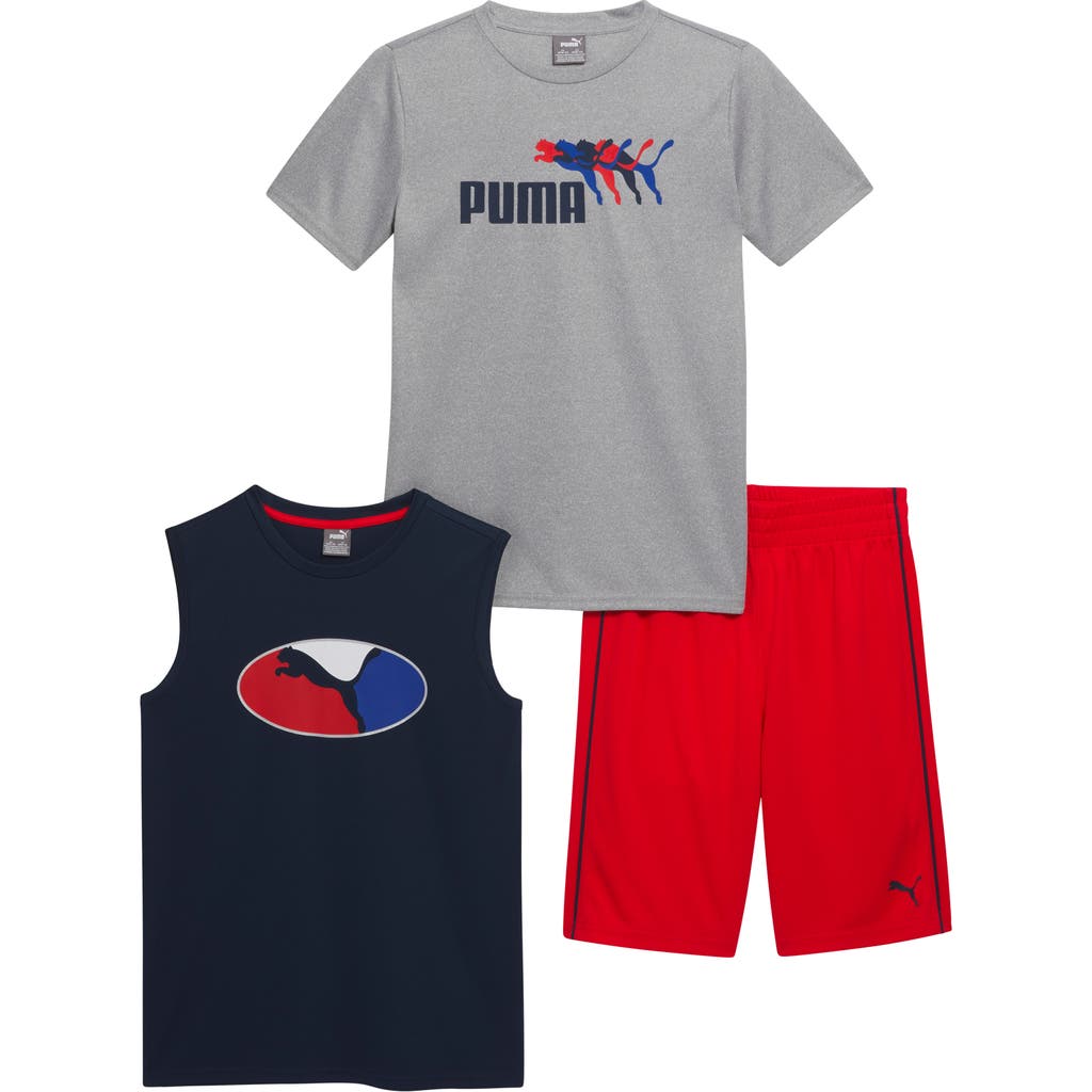 Puma Kids' Performance Tank, T-shirt & Pull-on Shorts Set In Multi