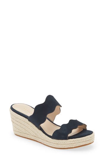 Pelle Moda Krew Espadrille Wedge Slide Sandal In Midnight