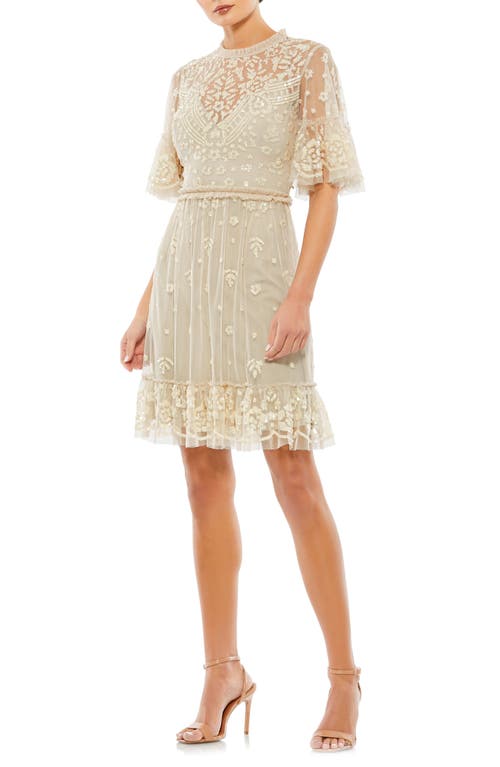 Shop Mac Duggal Sequin Ruffle Hem Cocktail Minidress In Ivory/beige