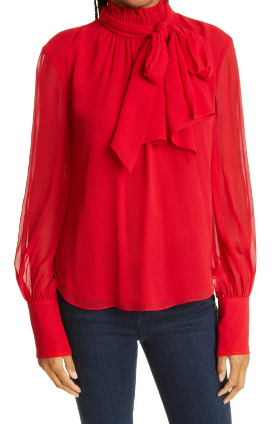 Frame Long-sleeve Silk Bow Blouse In Garnet